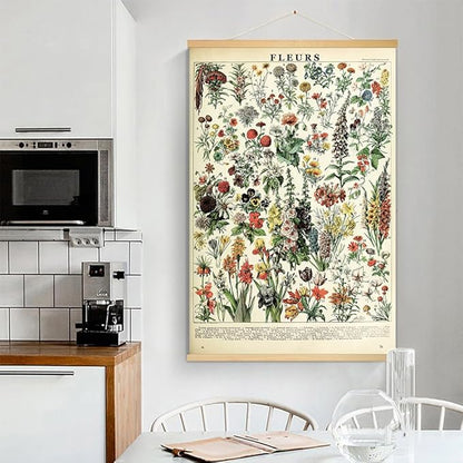 Vintage Flowers Poster Hanger Frame, Plant Floral Reference Chart Wall Decor Cottagecore Room Decor Aesthetic, Retro Style Wall Decor Art Painting Prints. (plant B, 18L x 12W)