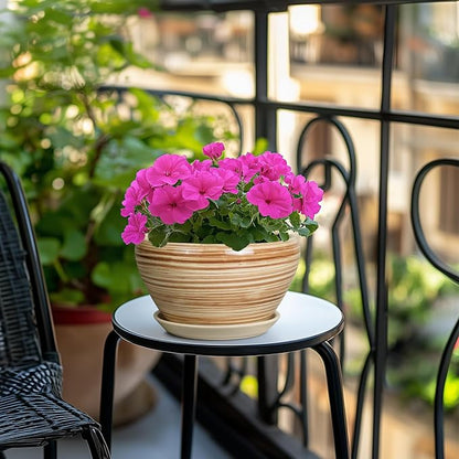 Indoor Planter 9 Inch - Ceramic Pots for Plants Plant Pot Indoor with Drainage Hole and Saucer Round Large Planter Modern Outdoor Flower Pot for House Patio Yellow