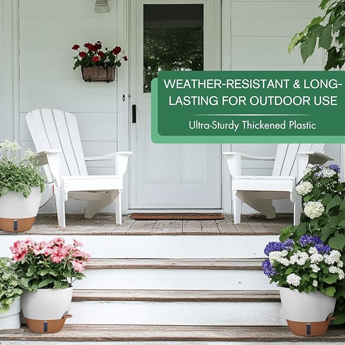 montresor 2 Pack 10 inch Plant Pots, PP Plastic Self Watering Planter with Drainage and Tray for Indoor Outdoor Plants, Water Level Window & Reservoir Flower Pots Decorative Planter (Cream, 10 Inch)