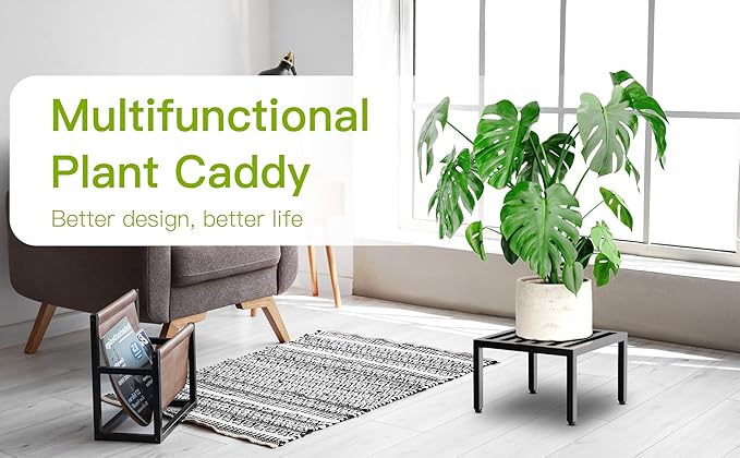 Zhongma 2 Pack 12" Sturdy Potted Plant Stand Flower Pot Holder Heavy Duty Construction, Square Low Plant Stand 12 x 12 x 7.87 inch for Home Indoor and Outdoor, Sturdy plant riser and saucer without Installation Required