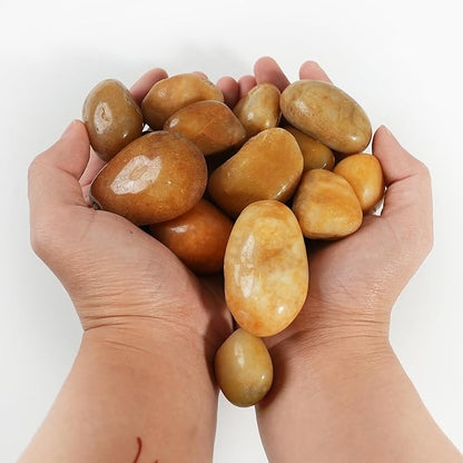 2 LBS River Rocks, StoneCreek, Decorative Garden Stones for Plant Landscaping, Polished Gravel Filler Pebbles for Home Decoration, Vases, Succulents, Flower Beds and Fish Tanks (Pale Yellow, Medium)