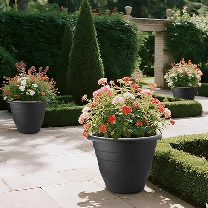 3-Pack 20 Inch Large Plastic Plant Pots for Outdoor, Heavy Duty Extra Large Deep Garden Planter with Drainage Holes, Sturdy Textured Black Flower Pot for Trees, Shrubs, Patio, Lawn
