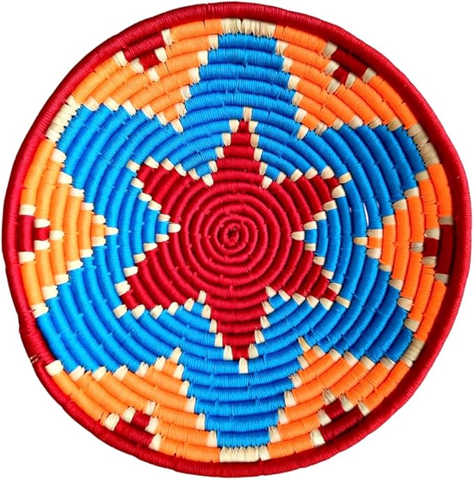 Bhumee Creations Rattan Trendy & Timeless: Sabai Grass Wall Basket - Handwoven Wall Art (Red Blue, Set of 3)