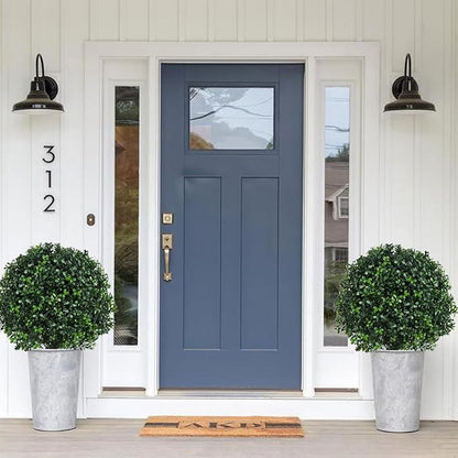 Set of 2 Artificial Boxwood Ball Trees for Outdoor with Spike, UV Resistant Faux Topiary Ball, Fake Plants Greenery Round Shrubs Bushes for Entryway Front Porch Decor