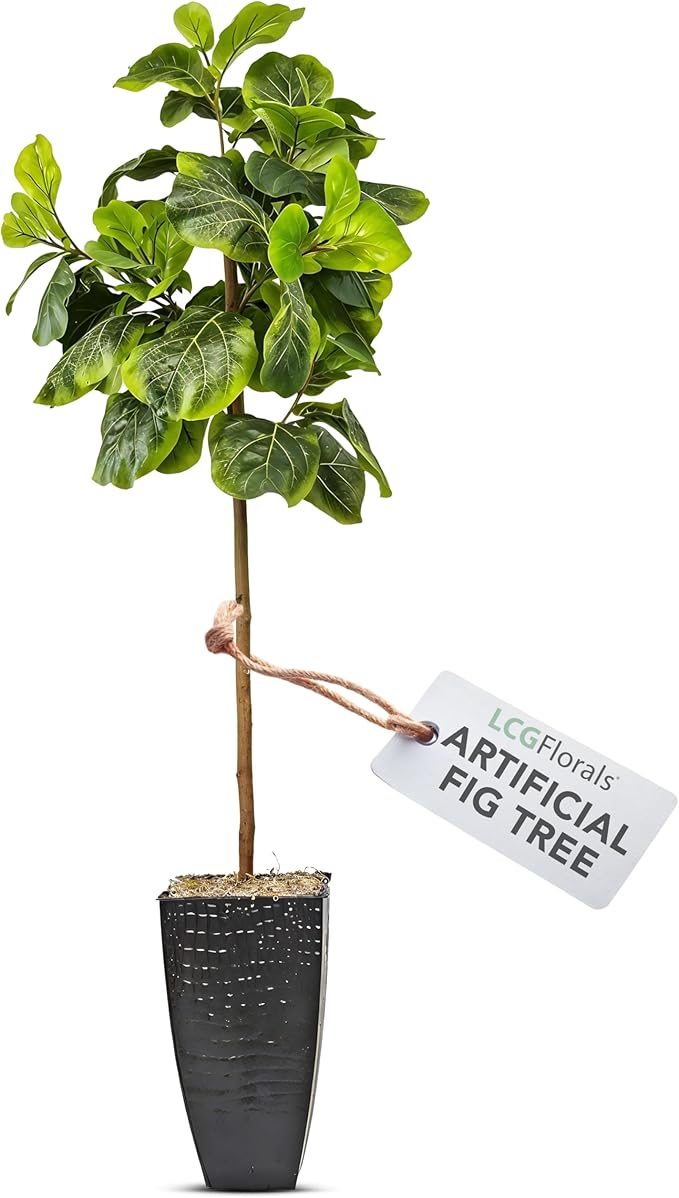 5ft Artificial Fiddle Leaf Fig Tree - Real Wood Trunk, Preassembled, No Maintenance Indoor Faux Plant in Black Metal Pot - Living Room, Home & Office Decor