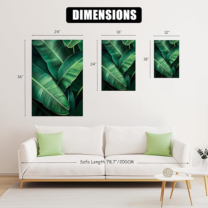 Emerald Green Leaf 3-Piece Canvas Wall Art – Nature-Inspired Tropical Plant Print for Living Room, Bedroom & Office – Modern Botanical Décor, Ready to Hang (24" x 36" x 3 pcs)