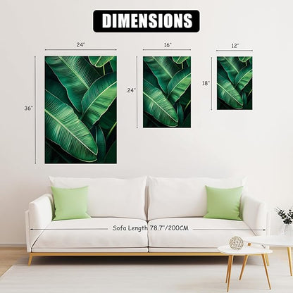Emerald Green Leaf 3-Piece Canvas Wall Art – Nature-Inspired Tropical Plant Print for Living Room, Bedroom & Office – Modern Botanical Décor, Ready to Hang (24" x 36" x 3 pcs)