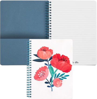 Steel Mill & Co Cute Mini Spiral Notebook, 8.25" x 6.25" Journal with Durable Hardcover and 160 Lined Pages (Poppy Boquet)