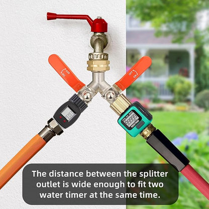 2 Way Hose Splitter, Brass High Flow Garden Hose Splitter Heavy Duty, Hose Connector, Water Spigot Splitter, Full Flow Faucet Splitter with shutoff, 3/4” GHT Inlet