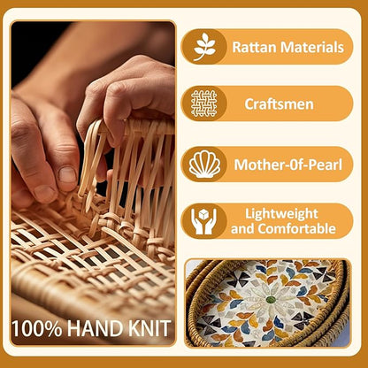 Oval Rattan Tray Bowls, 2 Pack Rattan Wicker Storage Bowls, Decorative Wicker Gift Basket for Serving Fruit Food Bread, Kitchen Counter Organizing