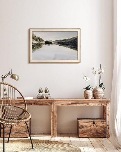 InSimSea Framed Canvas Wall Art Mountain Reflection Decor Vintage Nature Wilderness Art Decorative Rustic for Living Room, Bedroom, Office 24x36In