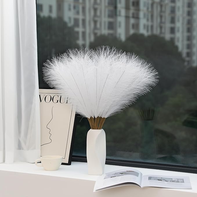 60pcs White Pampas Grass - 24 Inch Faux Pampas Grass Decor, Artificial Tall Pompas Grass for Wedding Flower Arrangement, Party Decorations, Christmas and Home Decor (White)