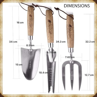 3 Piece Garden Hand Tool Set Extra Large Stainless Steel with Timber Handles Trowel Fork and Multitool