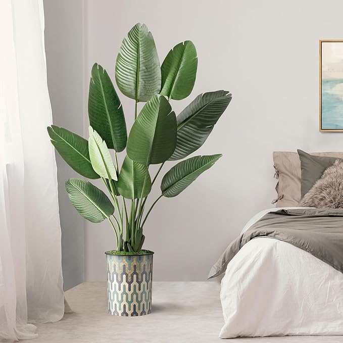 Artificial Tree in Modern Planter, Fake Bird of Paradise Silk Tree for Indoor and Outdoor Home Decoration - 58" Overall Tall (Plant Pot Plus Tree)