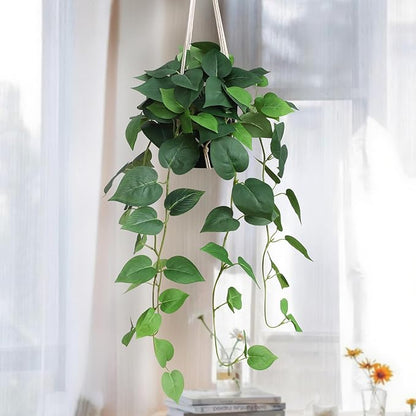 alyptus Fake Hanging Pothos – Realistic Pothos Plant for Indoor & Outdoor Decor, Lush Faux Hanging Plants with Vines for Shelves, Counters, Home & Office Greenery - Green