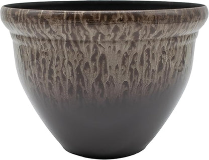 The HC Companies Pizzazz Decorative Round Flower Pots w/Ceramic Look - UV-Resistant Decorative Pot for Outdoor & Indoor Plant Pots - Modern Planter for Flower, Herbs (9” Foggy Gray, Pack of 1)