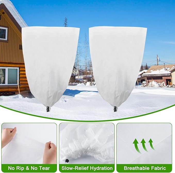 YDSL 3 Pack Plant Covers Freeze Protection, 25"×32" 1.77oz/yd² Plant Frost Covers for Outdoor Plants Shrub Potted Plants Use, Winter Cloth Plant Tree Cover with Drawstring for Cold Weather