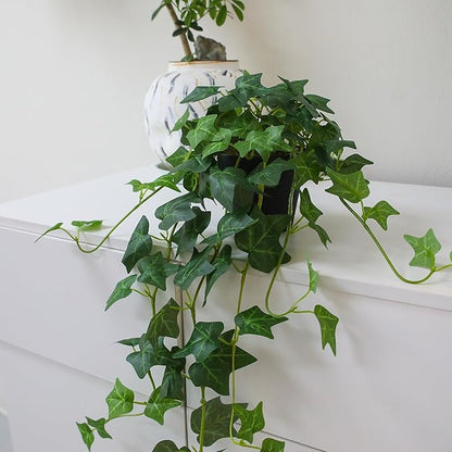 Fake English Ivy Artificial Plants - Realistic Artificial Silk Ivy Vines with Pots, Faux Plants Indoor Home Decor, Low Maintenance Hanging Plant Decoration
