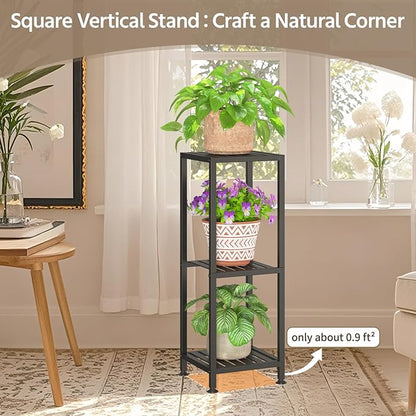 LASZOLA 3 Tier Black Metal Plant Stand Indoor Outdoor for Large Planter, Modern Heavy Duty Tall Rack for Corner House Bathroom Patio Floor, Iron Flower Shelf Holder for Orchid Fern