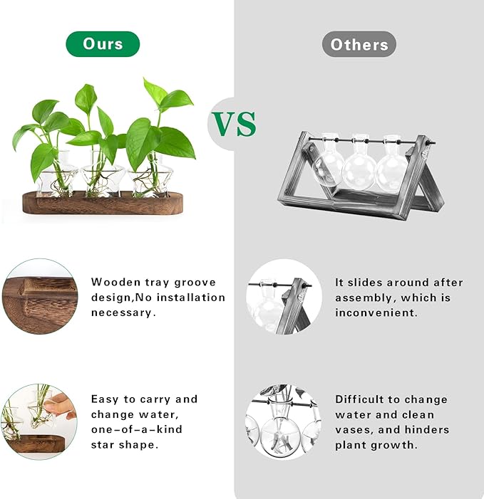 Plant Propagation Stations, Plant Lover Gift, Star Shaped Glass Vase with Wooden Stand for Propagating Hydroponic Home Office Garden Decor