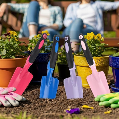 12 Pcs Garden Shovel Aluminum Alloy Heavy Duty Trowel Small Digging Shovels Metal Hand Trowel Spade with Soft Handle for Garden Lawn Yard Planting Tool (Wide Shovel,Fuchsia,Purple,Blue,Pink)