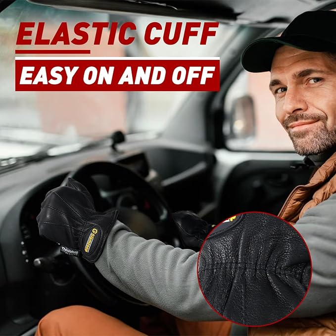 HLDD HANDLANDY Winter Work Gloves, Insulated Leather Work Glove with Abrasion Protection & Thinsulate Lining for Cold Weather