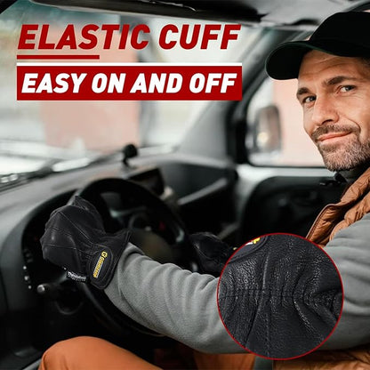 HLDD HANDLANDY Winter Work Gloves, Insulated Leather Work Glove with Abrasion Protection & Thinsulate Lining for Cold Weather
