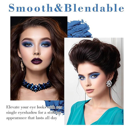MEICOLY Single Blue Eyeshadow with Mirror and Mini Brush,Matte Eye Shadow Powder,High Pigment Eye Makeup,Waterproof Eyeshadow Palette,Talc-Free,Long Lasting,Blendable