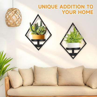 Wall Plant Holder, 2 Pack Metal Floating Shelves Indoor, Window Sill Plant Shelf for Bedroom Bathroom Living Room Home Office