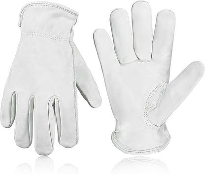HLDD HANDLANDY Leather Work Gloves for Men & Women, Adjustable Wrist Cowhide Gardening Glove with Reinforced Palm for Driver