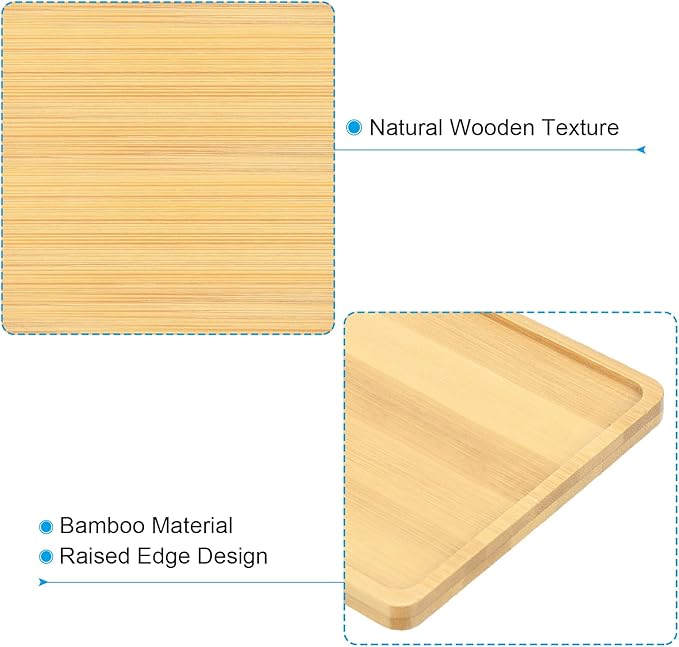 PATIKIL Plant Pot Saucer 5 Inch, 4 Pack Bamboo Square Flower Drip Tray for Home Indoor