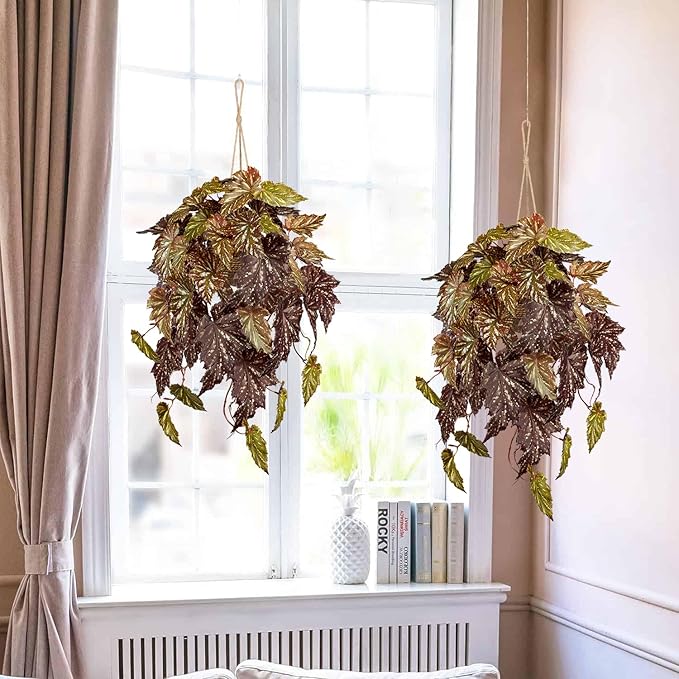 Large Fake Hanging Plants in Pot for Indoor & Outdoor, Long Artificial Hanging Pothos Plants Red, 27.6" Fake Potted Vines Ivy Greenery Plant for Room Wall Shelf Decor Living Room Patio Porch