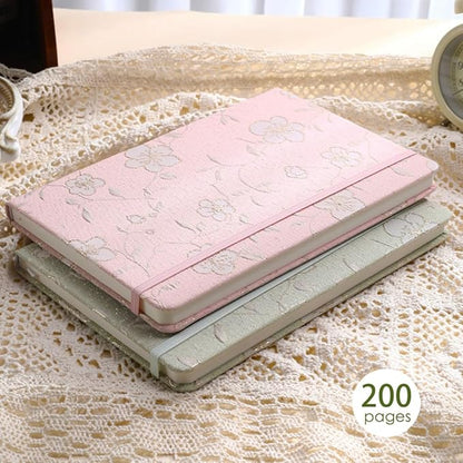 A5 Notebook, Ruled Paper, Lined Page, Hardcover, Layflat, Linen Cover, Flower Fabric, Journal for Women, Elastic Band Closure, Cute Notebooks for School, Office, Personal Writing, Green