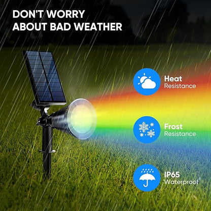 KEV Solar Spot Lights Outdoor,18 LEDs Color Changing RGB Solar Flood Lights with 8 Modes &IPX65 Waterproof,Halloween Solar Spotlight for Driveway/Backyard/Landscape/Tree(Multicolor,2 Pack)