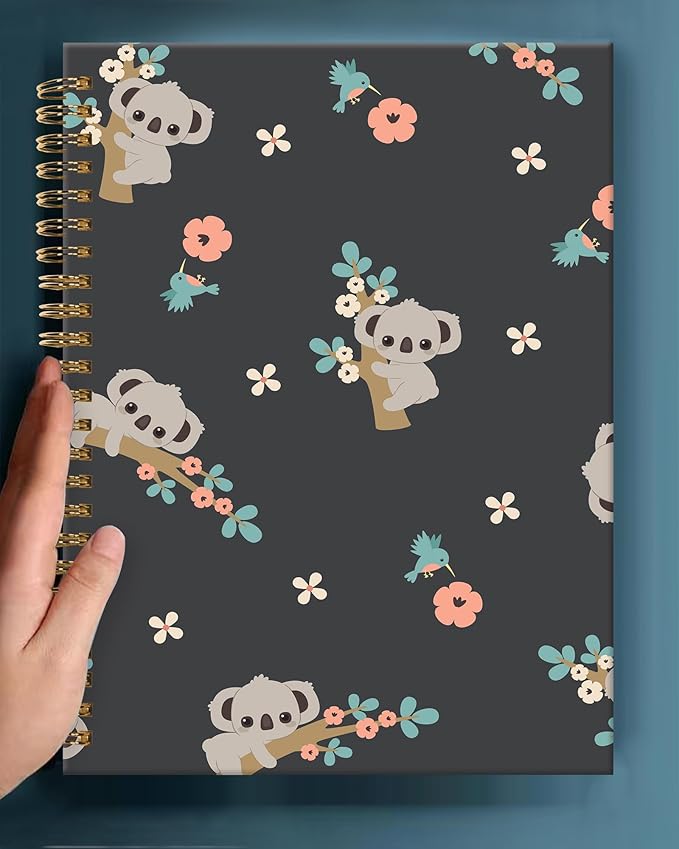 Spiral Journal Notebook,A5 Hardcover Lined Journals for Women Girl 6 x 8.3 in,120 Pages Thick Paper,Cute College Ruled Writing Notebook for Gifts Office Work School(Koala And Flowers)