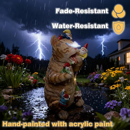 Solar Funny Garden Gnomes Kitty Figurine Colorful Gradent LED Lights Decorations for Yard Sculpture Outdoor Statue