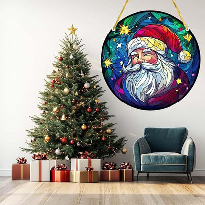Acrylic Window Hanging Santa Christmas Funny Stained Panel Window Decoration for Outdoor Indoor Garden Yard Home Winter Decor 8 Inch