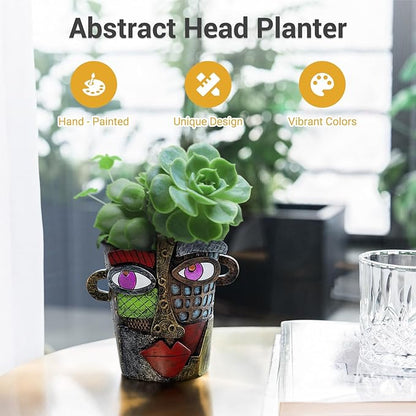 Abstract Face Planters Pots - Whimsical Hand-Painted Ceramic Face Pot for Succulents & Small Plants, Unique Planters for Indoor Garden Decor, Artistic Home & Office Desk Decoration