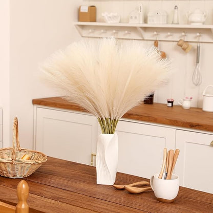 Faux Beige Pampas Grass - 60pcs 24 Inch Boho Home Decor, Artificial pompas Floral, Small Fake Pompous Grass for Table Centerpieces, Wedding and Baby Shower Decorations (Beige, 60 Pieces)