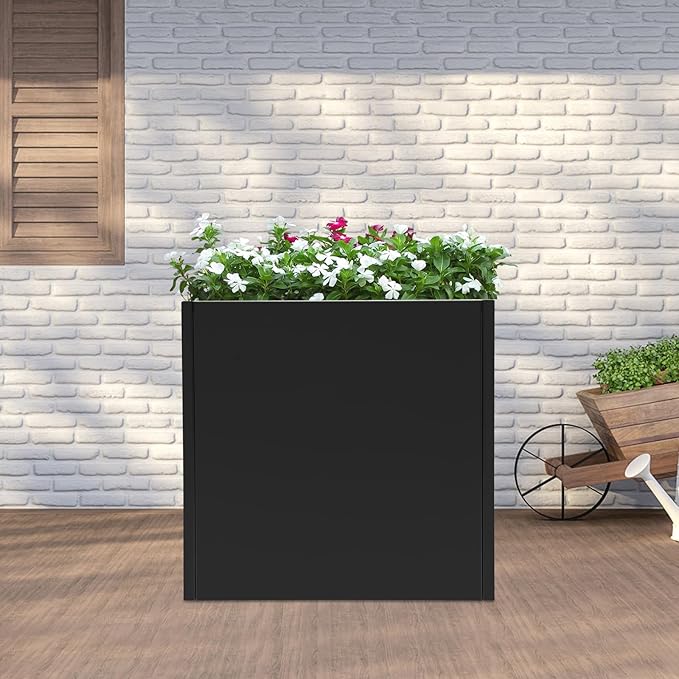 DYNAMI Square Planter Box Black Steel Planter,26x26x26in Metal Planter Box Large Cube Plant Pot for Outdoor Plants,Modern Heavy Duty Flower Pot for Patio, Deck, Yard, Garden