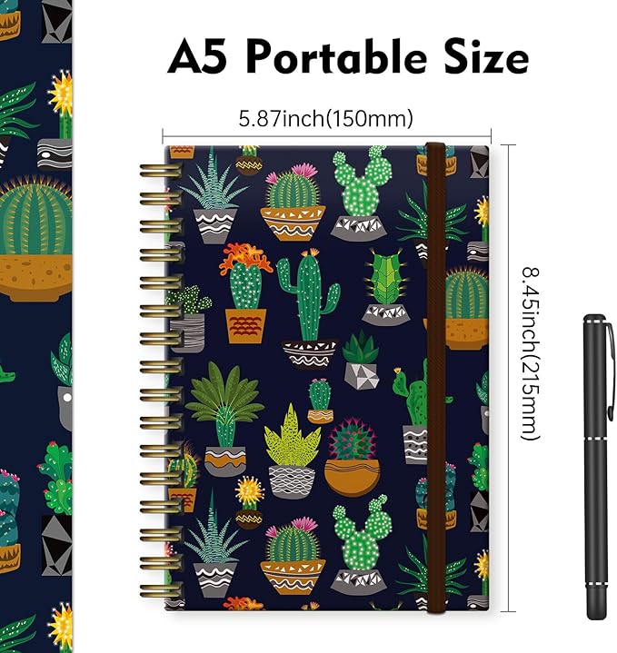 Cute Spiral Journal Notebook,Binding with Premium Paper for Girl Women,Cool Funny 120 Pages,100gsm A5 College Ruled NotebookJournal,Perfect for Gifts Nurse Teacher Women(Cute cactus)