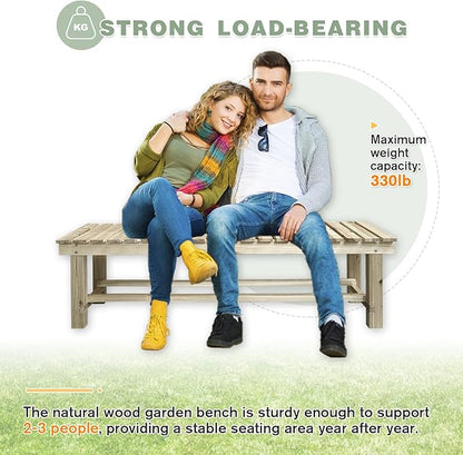 Outdoor Garden Bench, 3-Person Wood Patio Bench Weatherproof Outdoor Backless Bench, Anti-Corrosion and Anti-Rust Garden Benches for Garden Lawn Porch Park Backyard (Natural,47.25''/120cm)