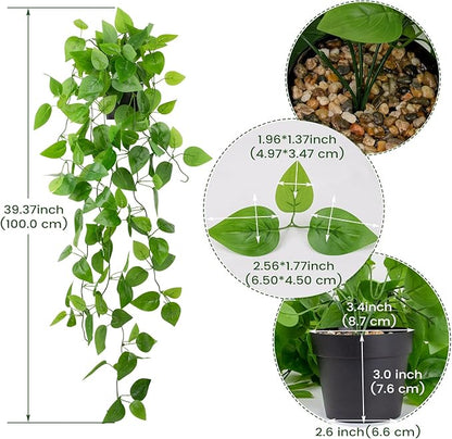 LOYWREE 2 Pack Small Artificial Hanging Plants with Faux Ivy Vine and Hanging Pothos 39Inch Fake Plant Realistic Greenery for Shelf Decor in Home, Office, Indoor & Outdoor Gardens