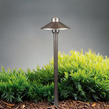 DOSHINE® Solid Brass Low Voltage Landscape Lighting Pathway Lights (7" Shade, 22" Tall) with Replaceable 3W G4 LED Bulb 3000K AC/DC 12V and Ground Stake for Outdoor Walkway Driveway (HAT, 4-Pack)