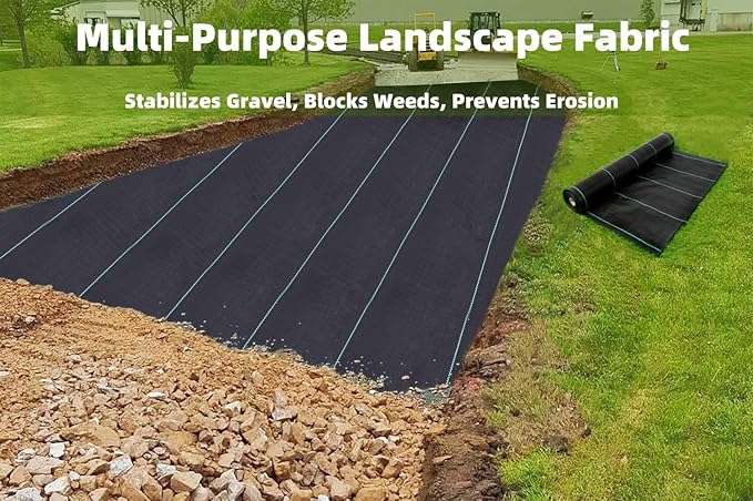 Driveway & Landscape Fabric 13ftx60ft Black Plastic, Heavy Duty Geotextile Ground Cover Under Gravel for Driveway Underlayment, Weed Control Garden Barrier Cloth