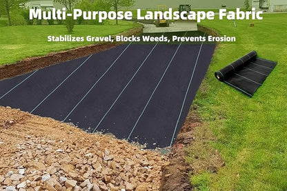 Driveway & Landscape Fabric 13ftx60ft Black Plastic, Heavy Duty Geotextile Ground Cover Under Gravel for Driveway Underlayment, Weed Control Garden Barrier Cloth
