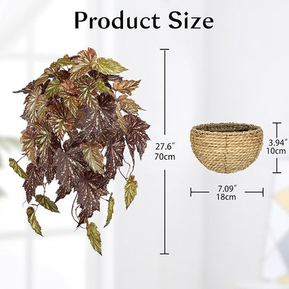 Large Fake Hanging Plants in Pot for Indoor & Outdoor, Long Artificial Hanging Pothos Plants Red, 27.6" Fake Potted Vines Ivy Greenery Plant for Room Wall Shelf Decor Living Room Patio Porch