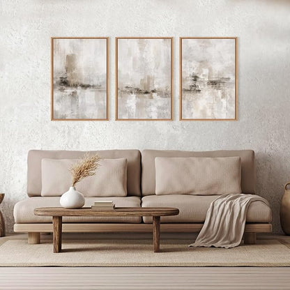 Ausril Large Minimalist Textured Framed Canvas Wall Art Set, Neutral Abstract Wall Decor, Modern Beige Gray Wall Painting, Brown and White Art Print for Living Room, Bedroom, Office 16" × 24" × 3