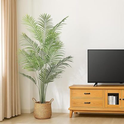 Artificial Palm Tree 6ft Tall Fake Palm Tree Indoor Decor Faux Tropical Areca Floor Plant in Pot, Artificial Silk Plant for Home Office Living Room Decor Indoor