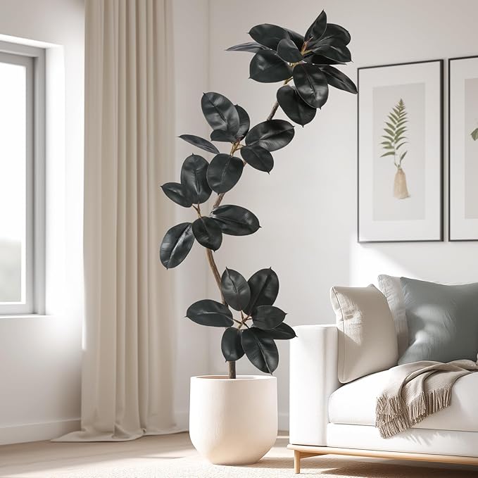 5.2ft Artificial Rubber Tree Faux Plants Indoor Faux Floor Artificial Trees Indoor,Fake Plant Fake Tropical Plants,Large Floor,Real Touch Rubber Tree for Home Decor